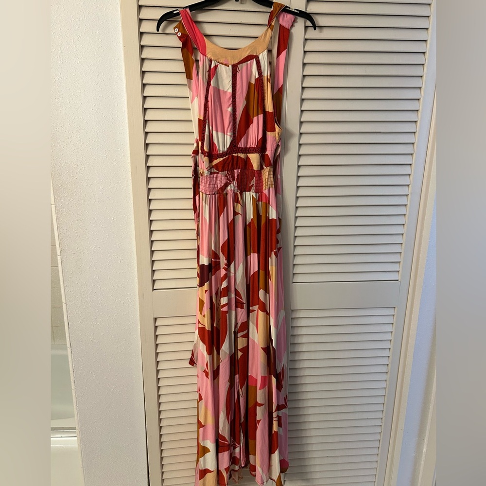 Anthropologie pink & Coral Floral Halter Maxi Dress
